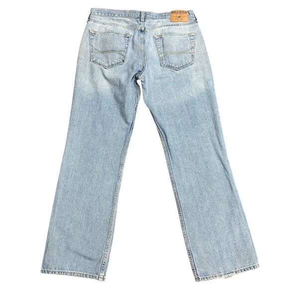 Hollister Mens 34x32 Relaxed Straight Leg Jeans Light Wash Distressed Denim - Picture 3 of 16